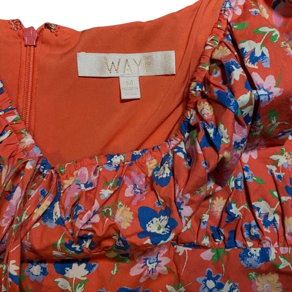 Wayf Floral Babydoll Puff Sleeve Mini Dress Medium Fairycore Orange Blue - Picture 4 of 7